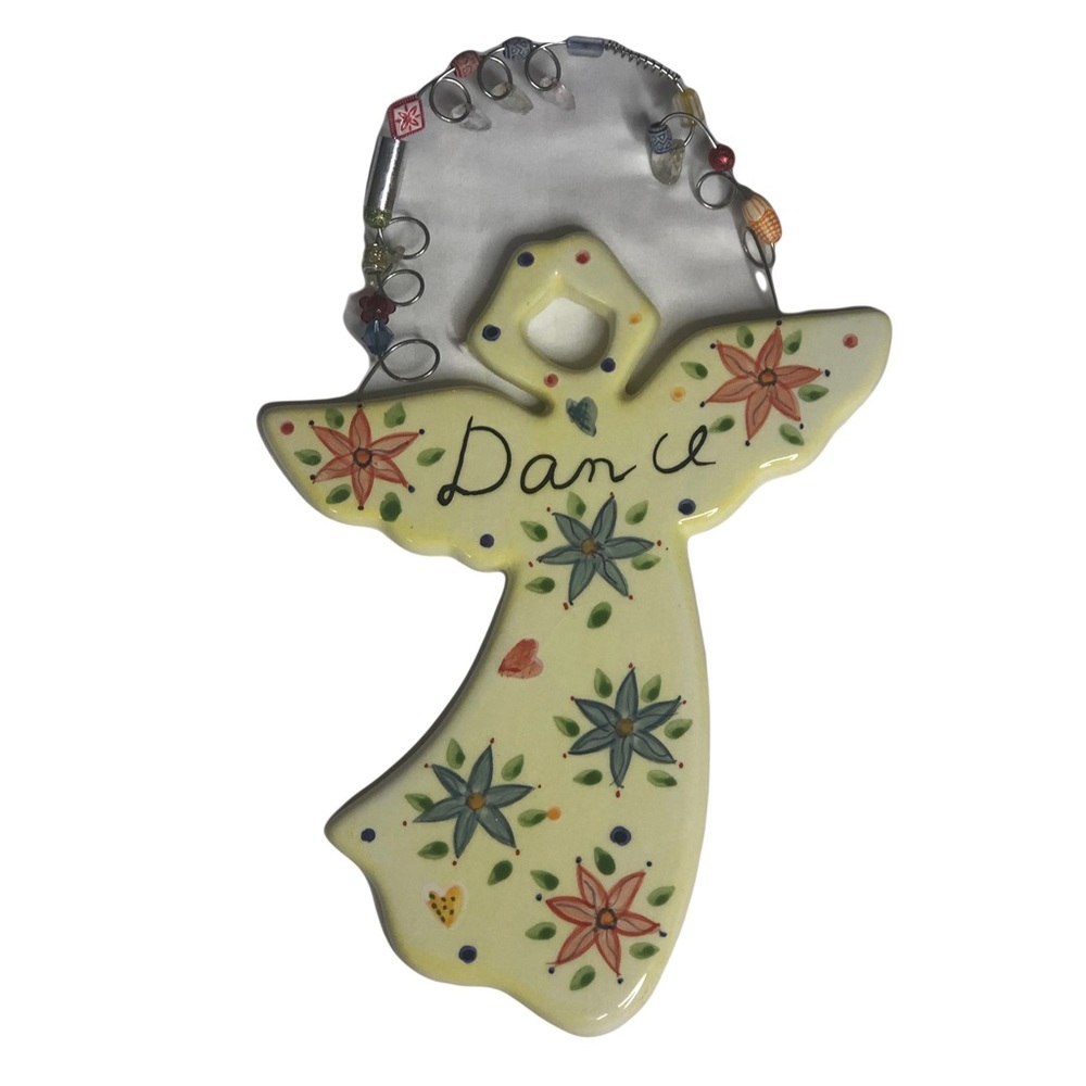 Inspiring Set of 4 Hand-painted Angels Blue Yellow Green Pink Beaded Wall Decor
